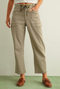 Striped whased barrel pants with belt