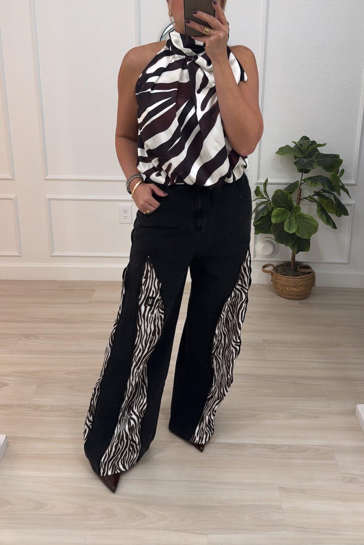 Zebra/denim pants