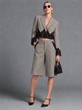 Lace Detail Checkered Blazer & Bermuda Set