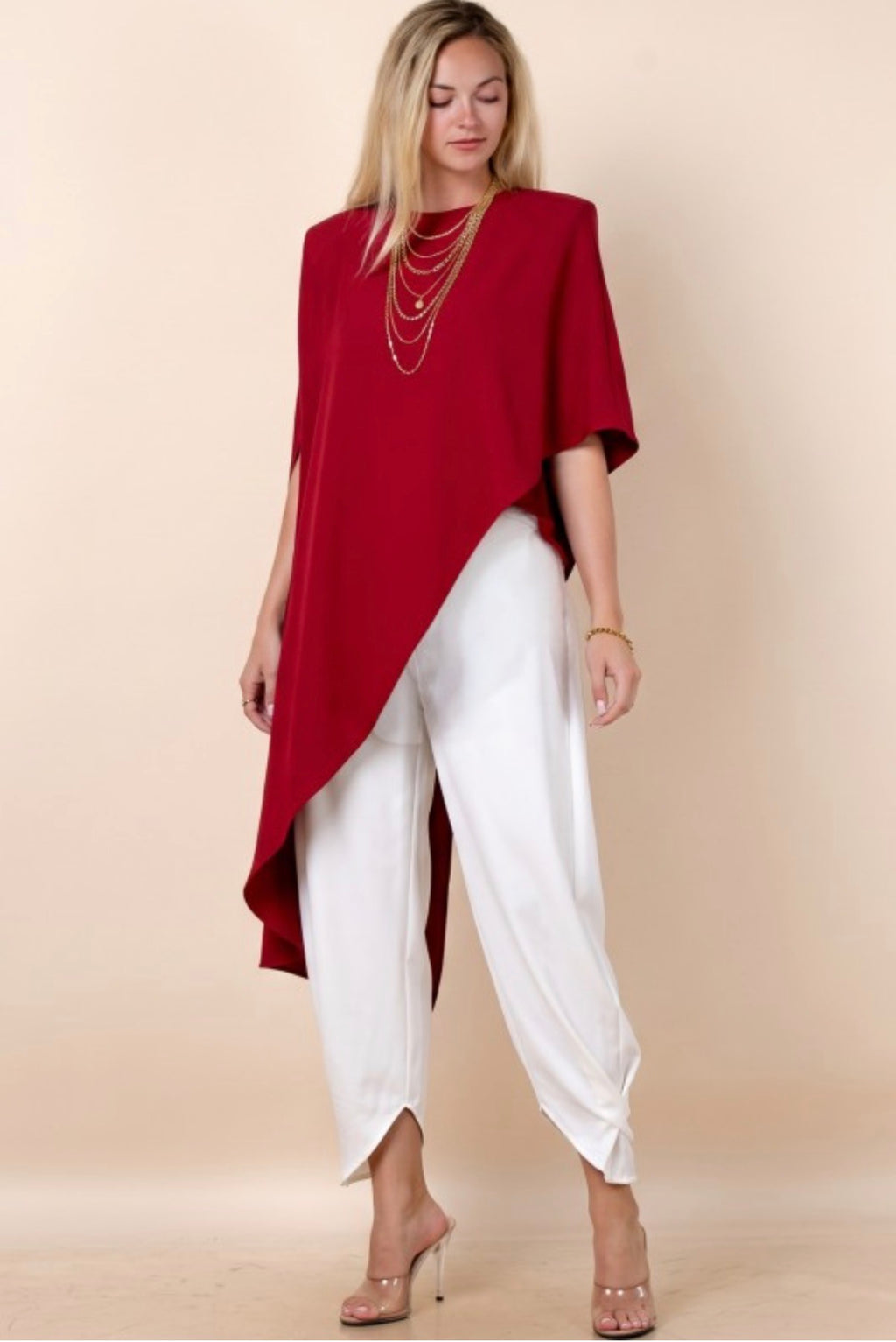 Asymmetrical Cape/red Top