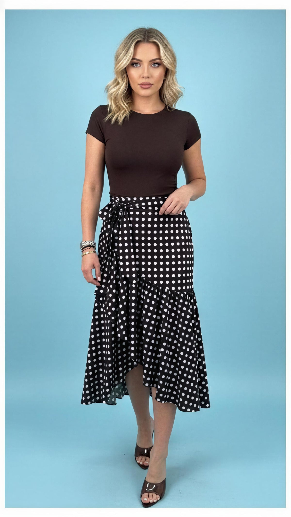 Polka dot/ brown skirt