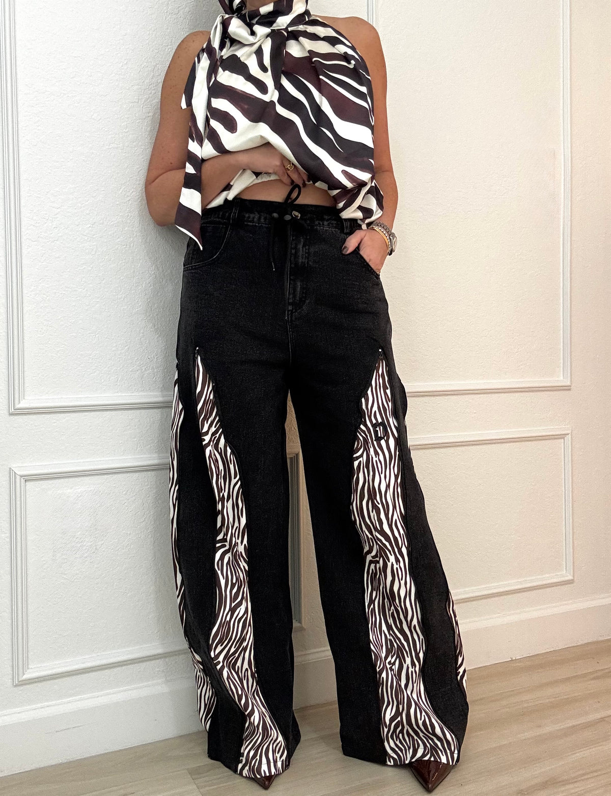 Zebra/denim pants