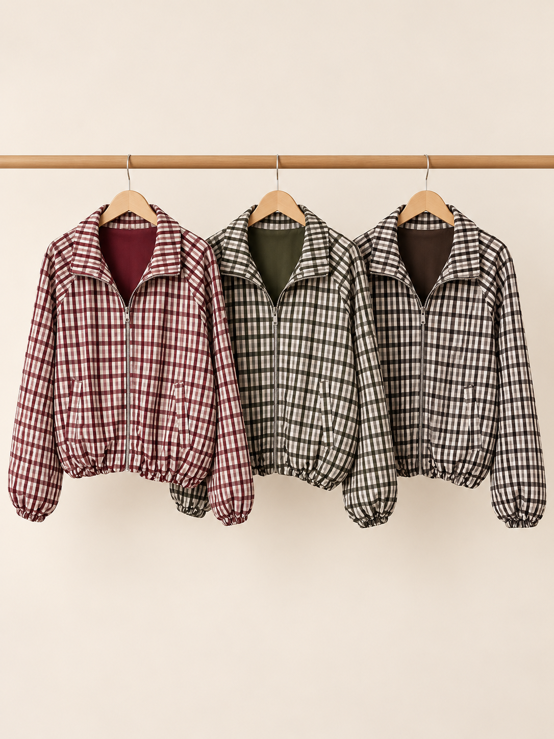 Plaid Zip-Up Bomber Jacket