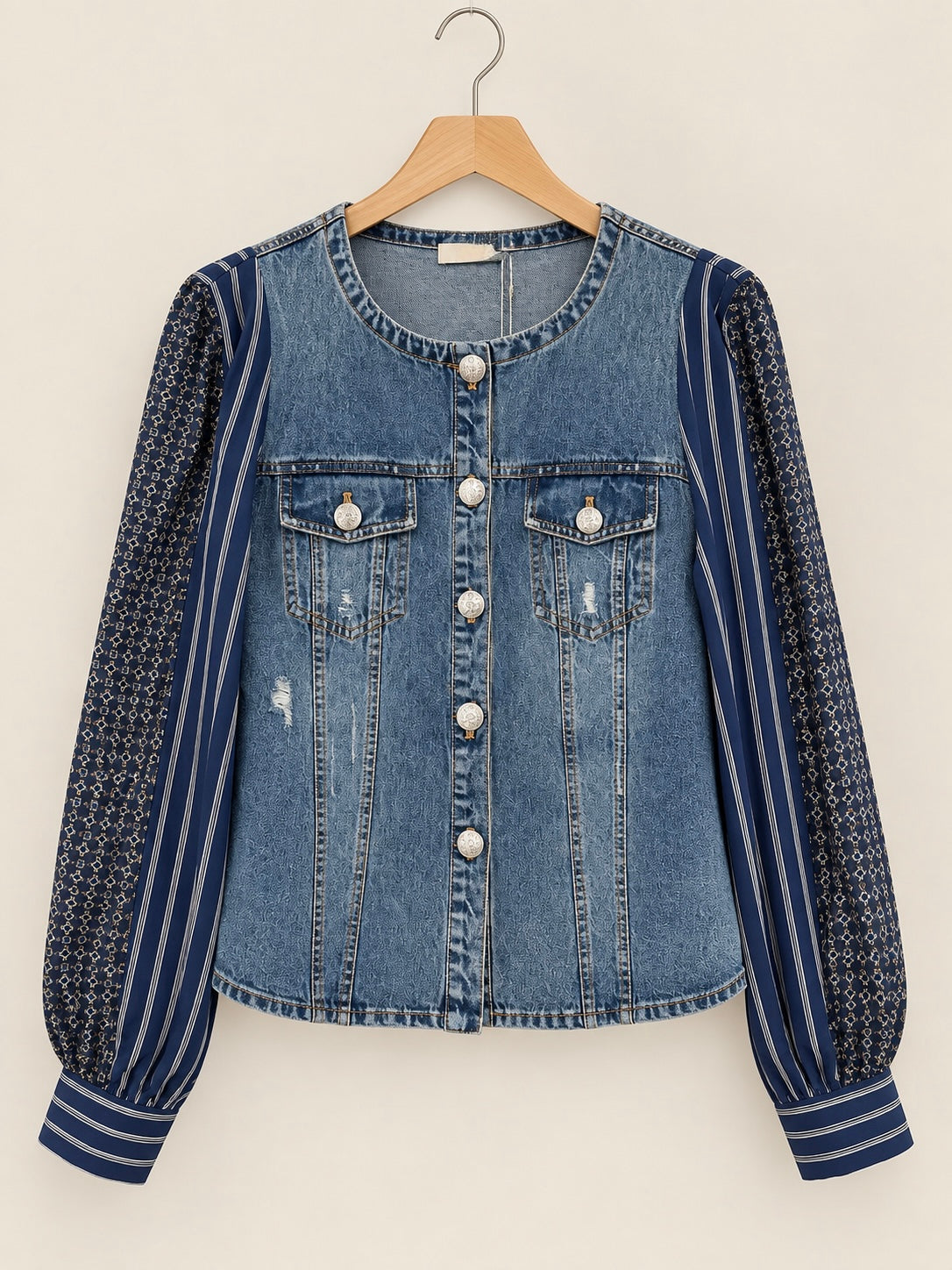 distressed denim jacket in cotton