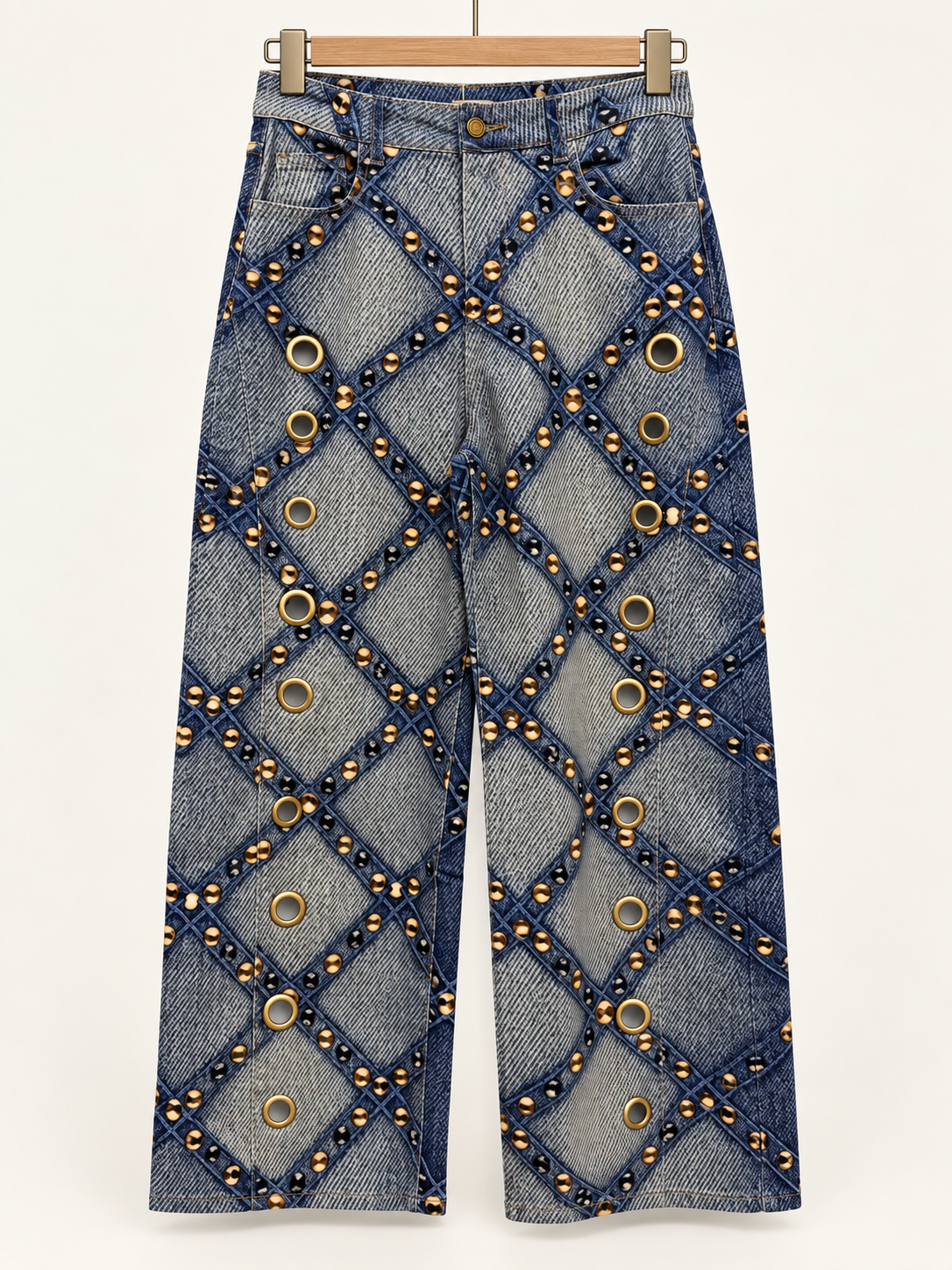 Studded Denim-Effect Pants