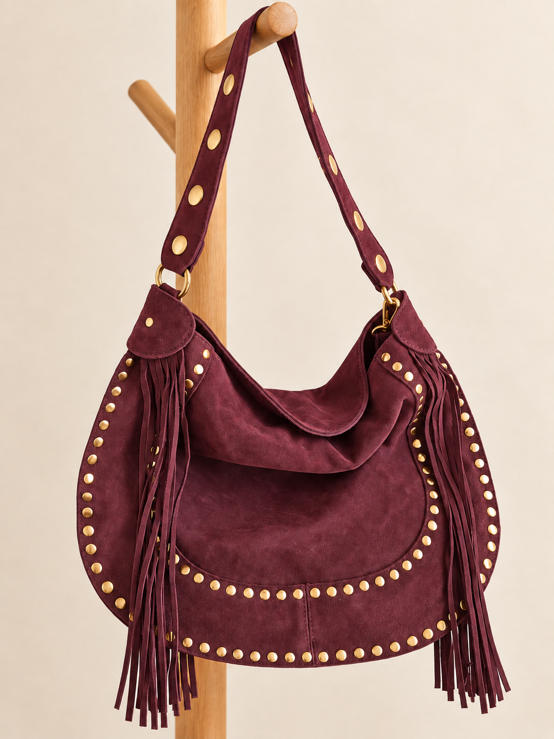 Studded Fringe Suede Bag