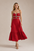 COTTON/LINEN RED MIDI DRESS