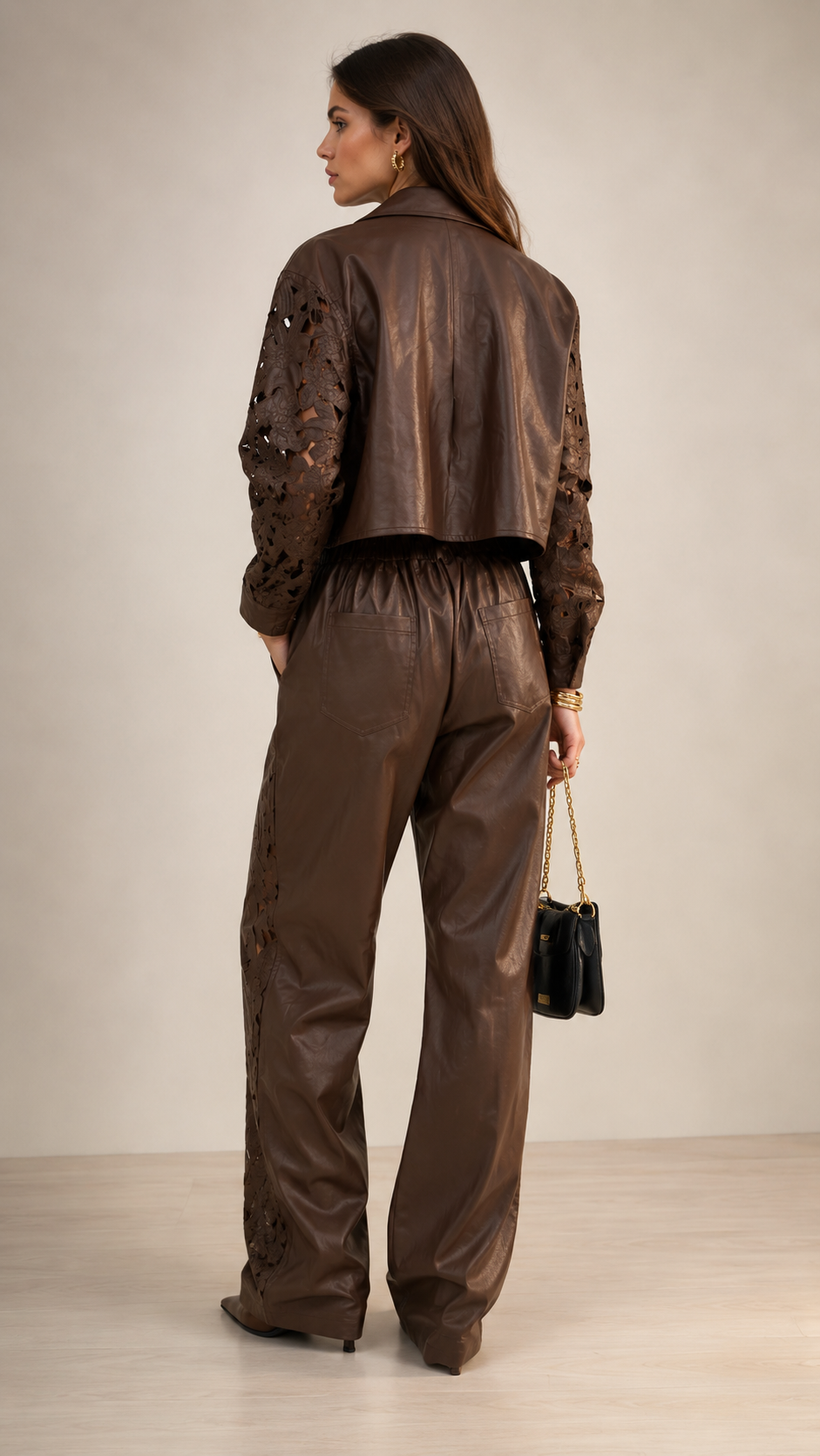 Embroidered faux leather set