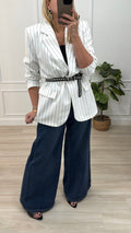 striped white blazer