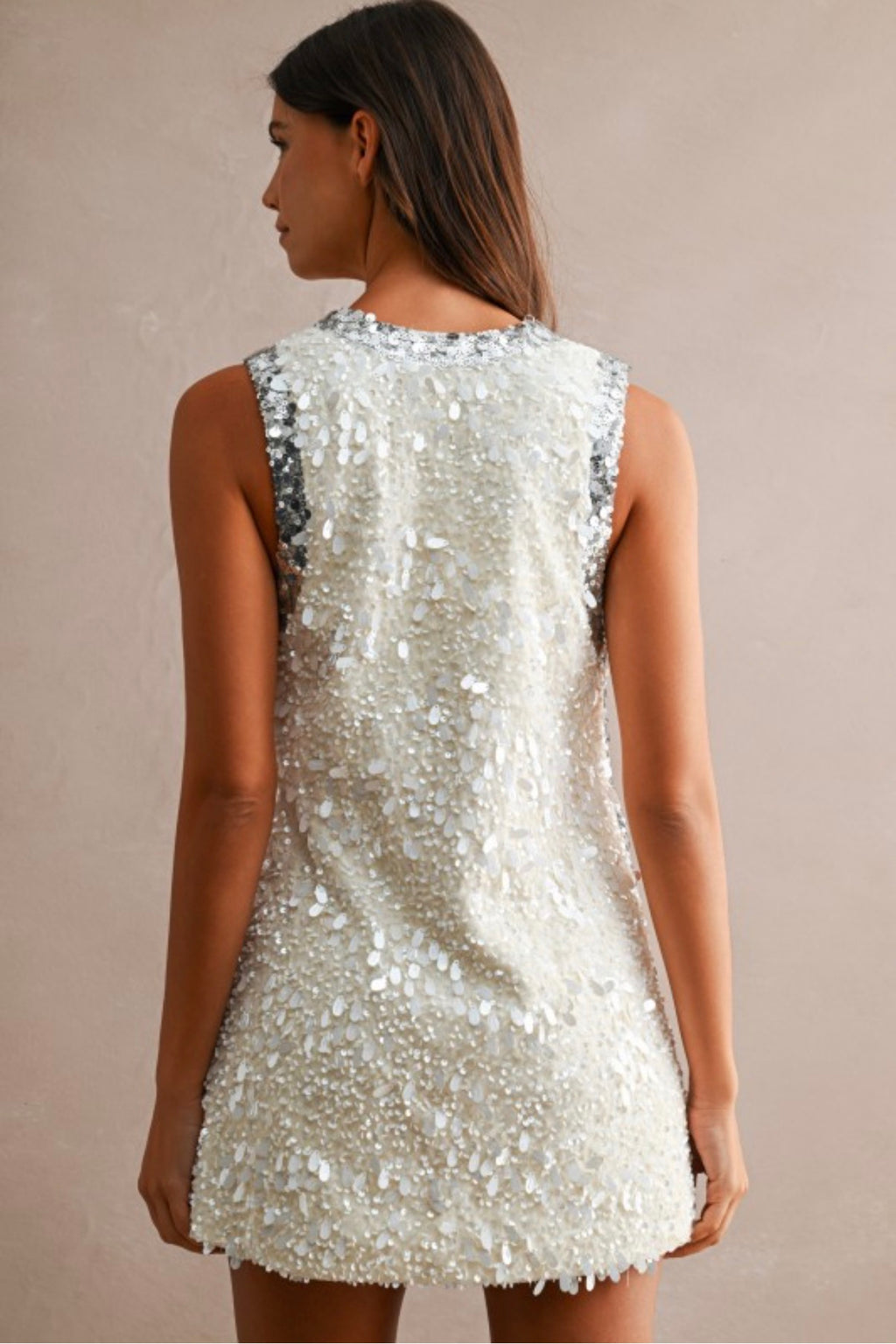 SEQUIN TRIM SLEEVELESS DRESS