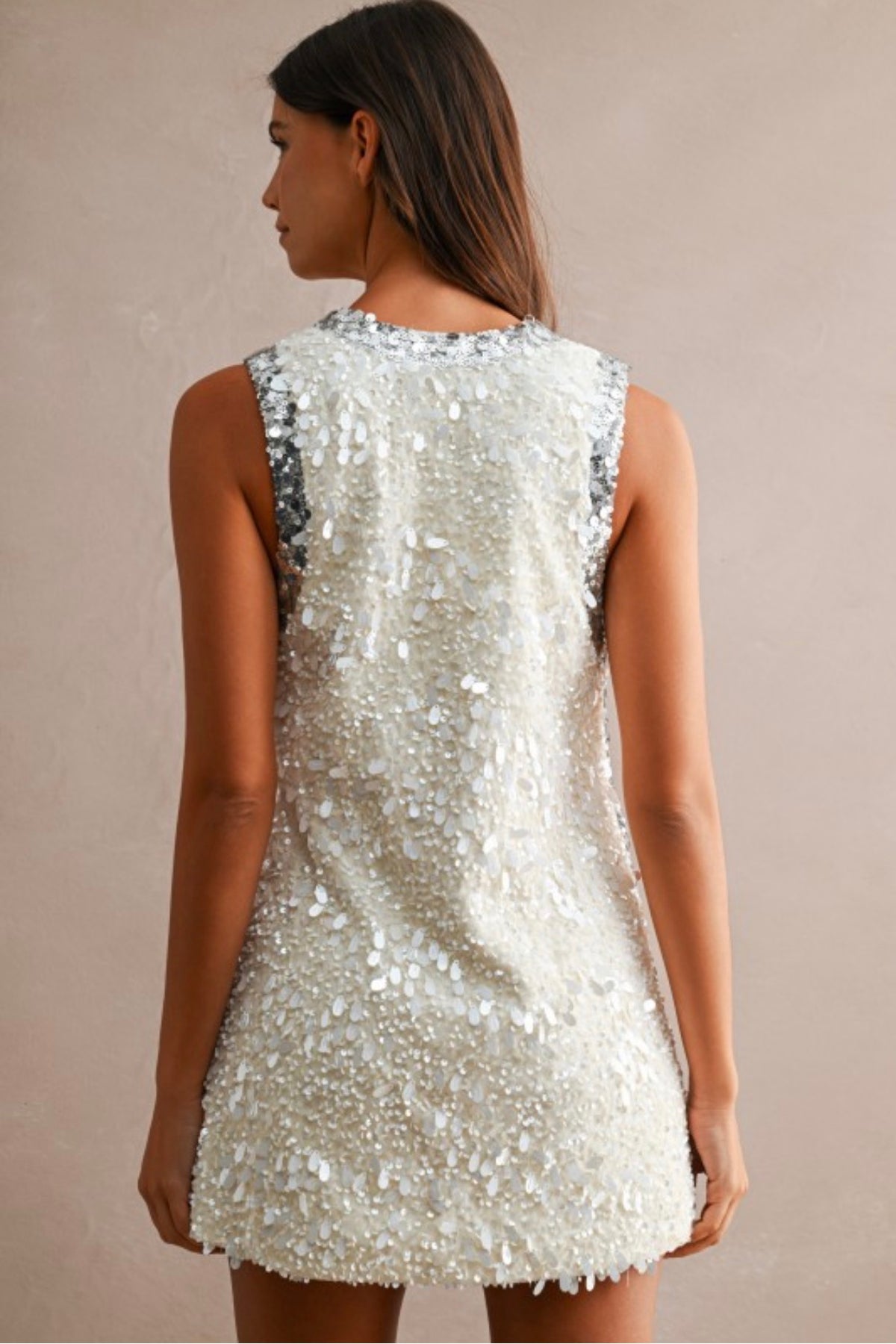 SEQUIN TRIM SLEEVELESS DRESS
