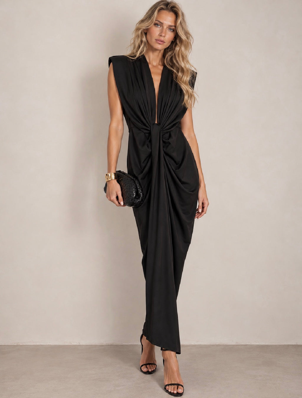 Italian Lycra Knot-Front Maxi Dress