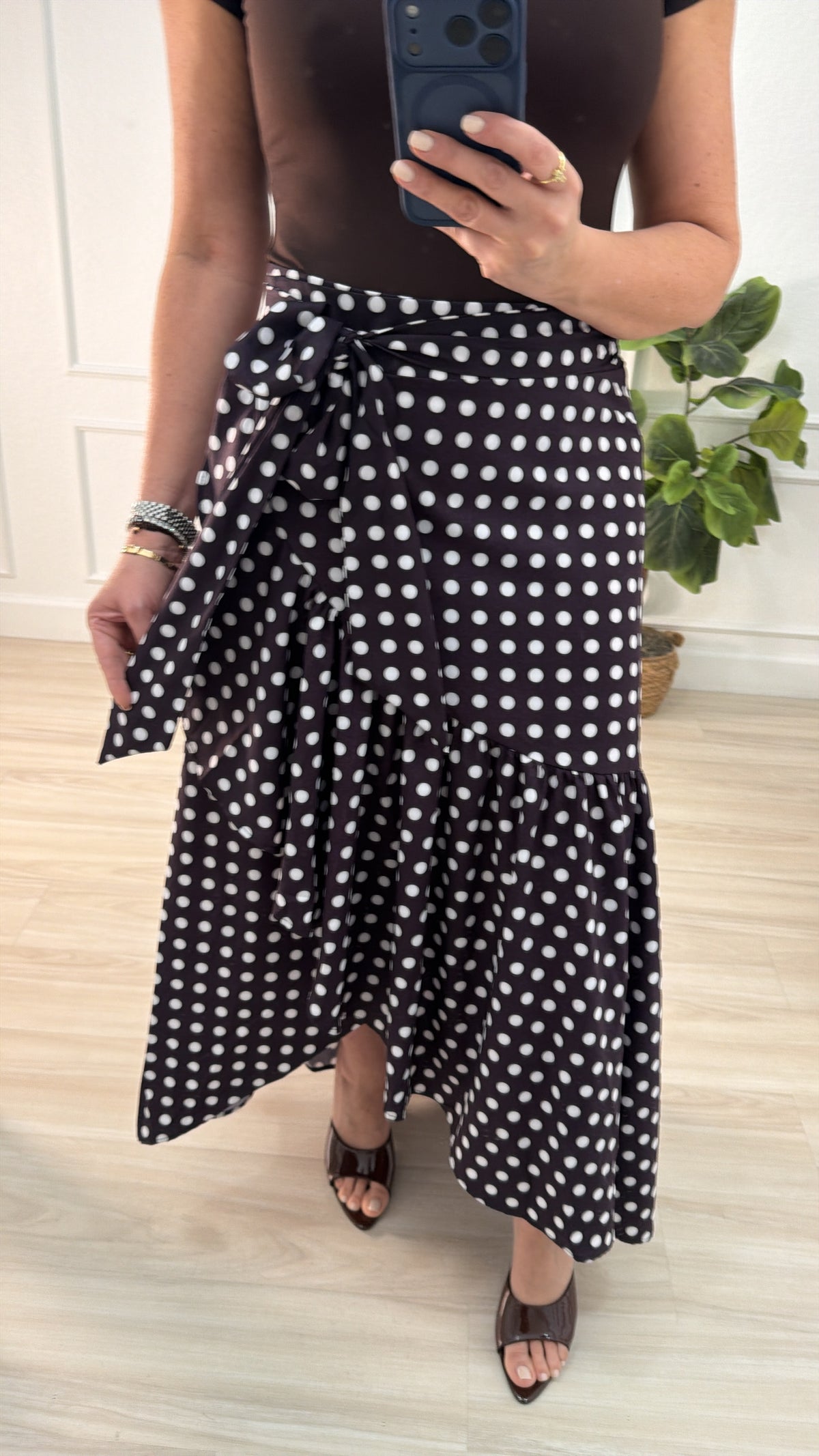Polka dot/ brown skirt