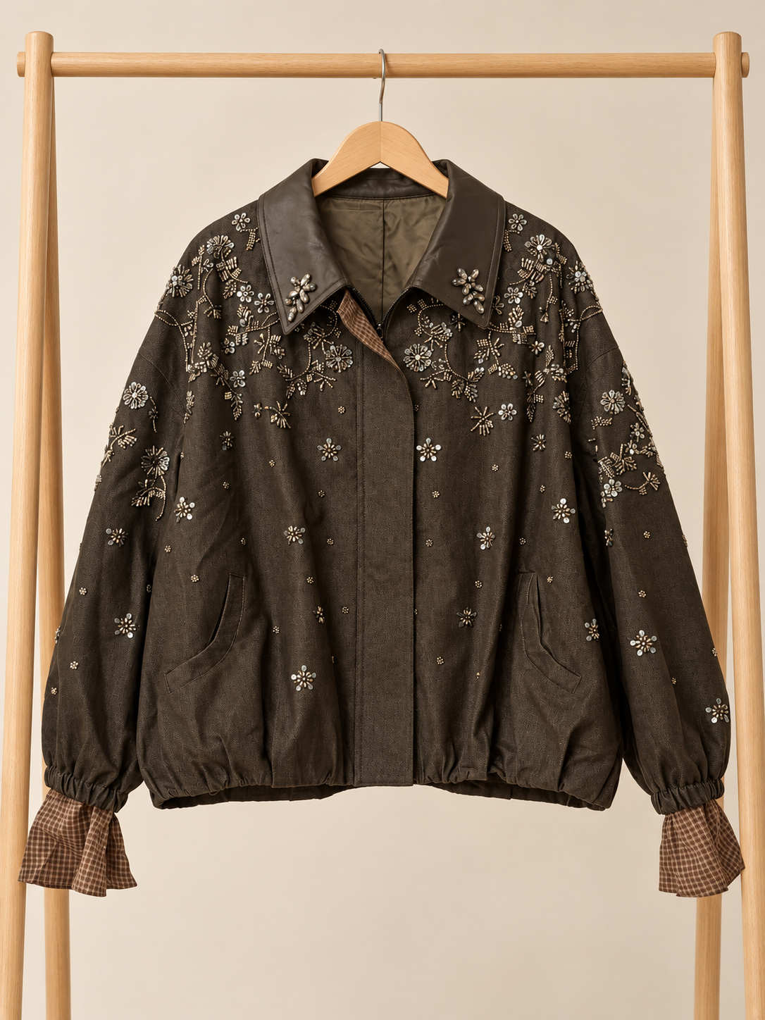Floral Embellished/olive Denim Jacket