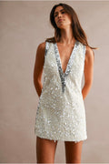 SEQUIN TRIM SLEEVELESS DRESS