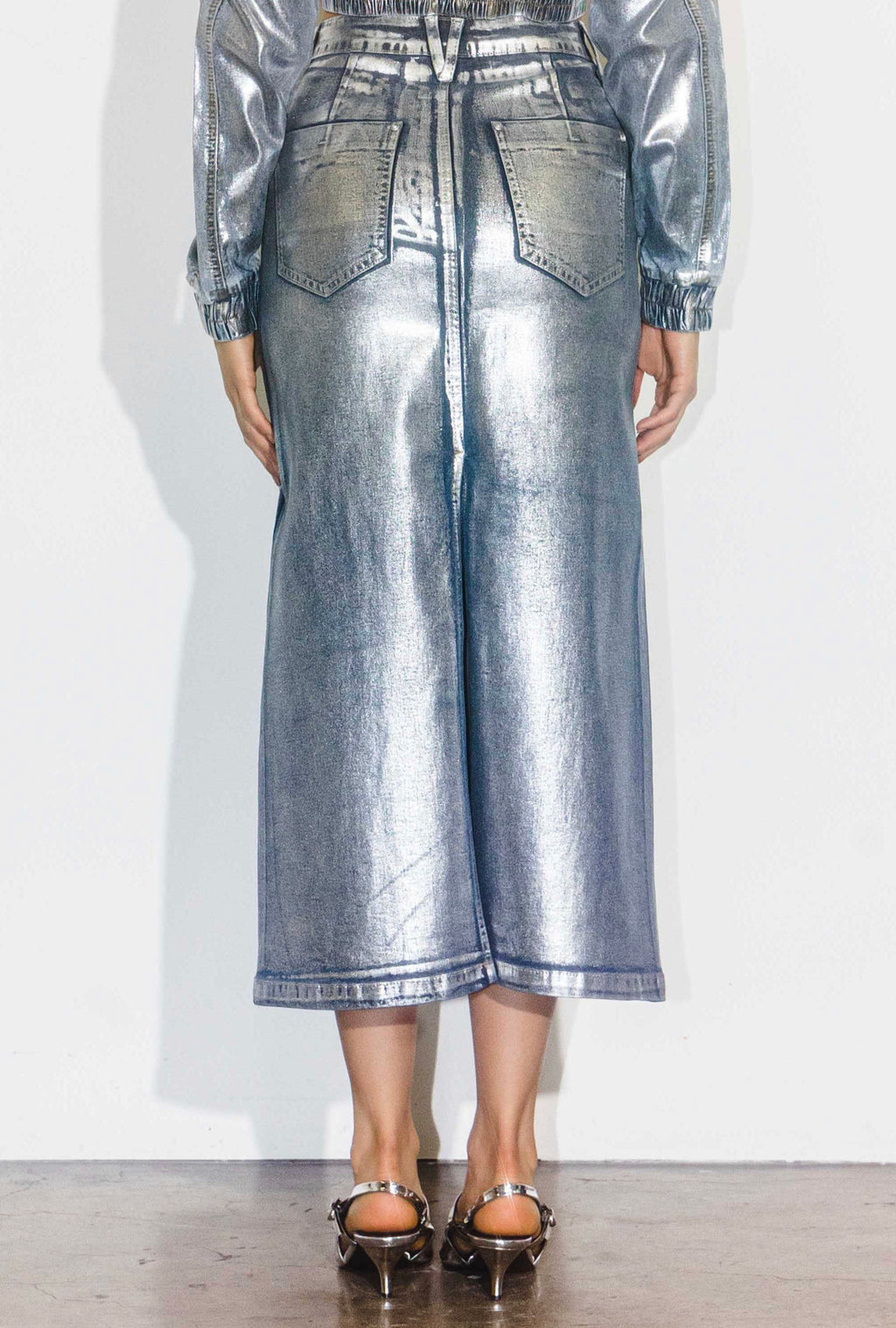 metallic silver skirt