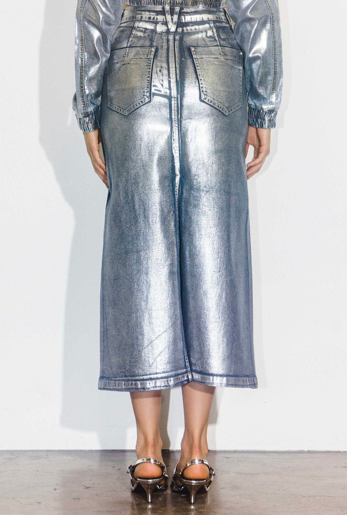 metallic silver skirt