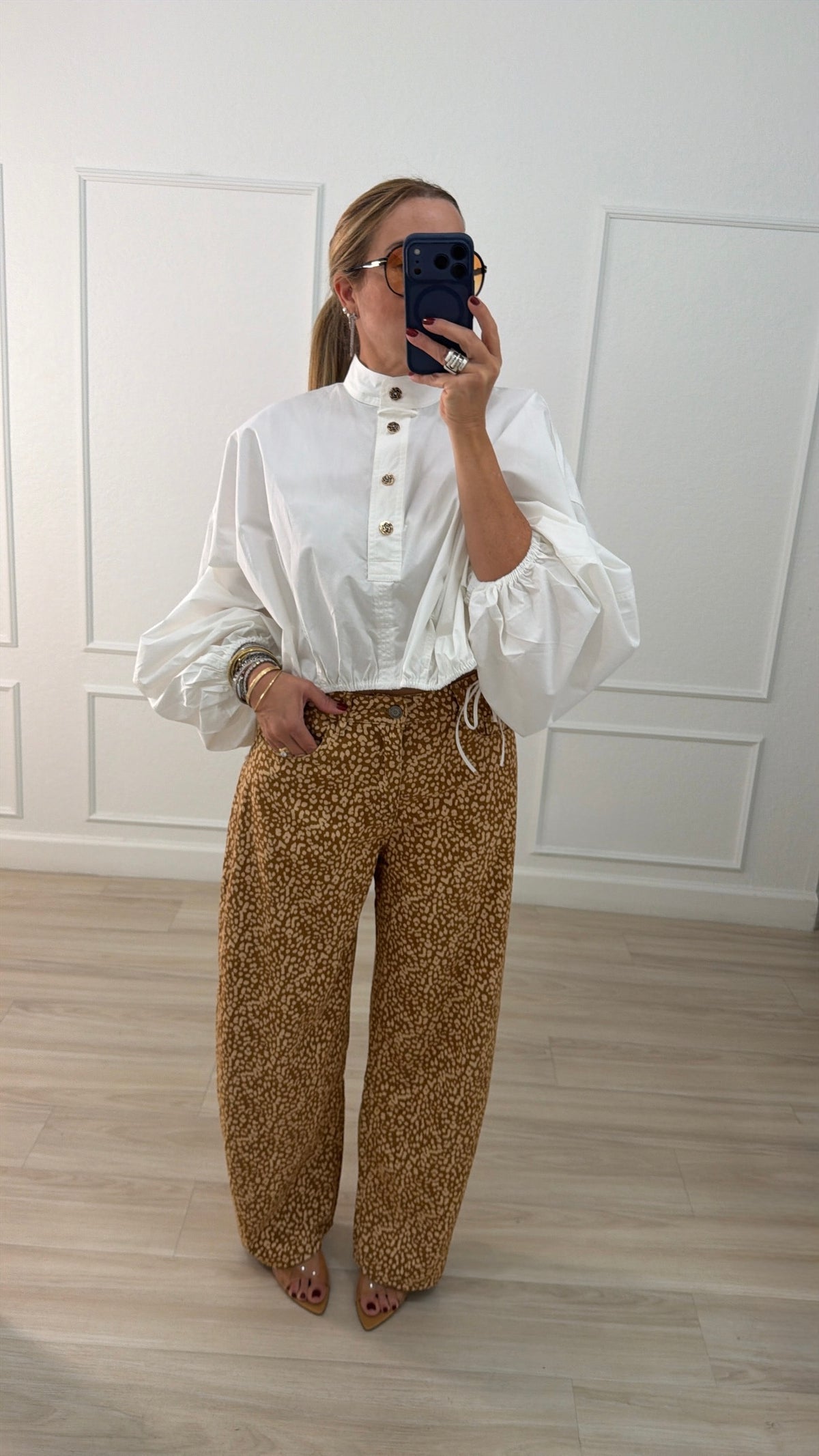 Animal print barrel pants