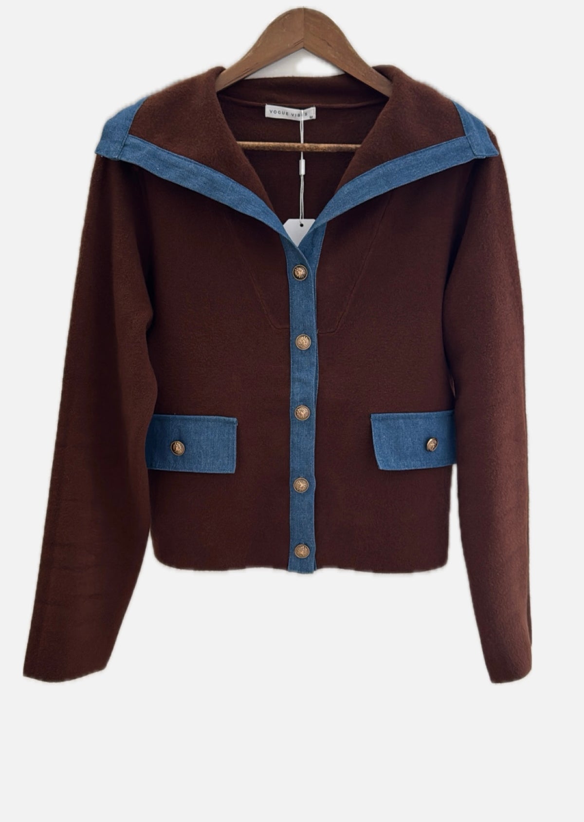 Brown/denim sweaters