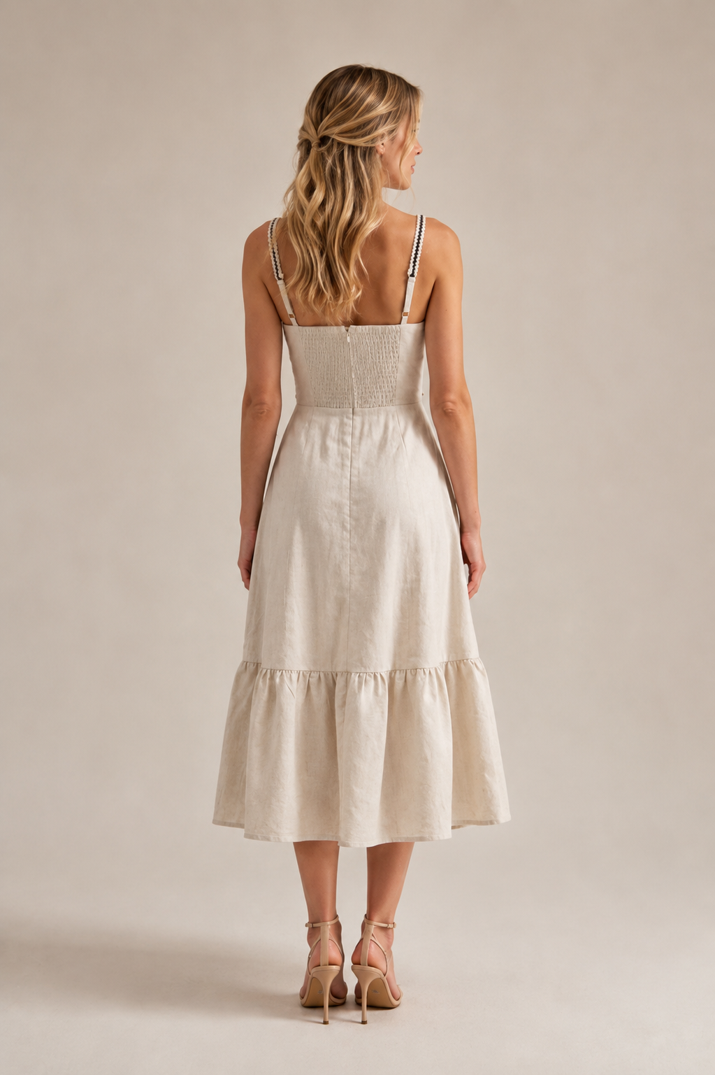 COTTON LINEN MIDI DRESS WITH TRIM
TAPE DETAIL