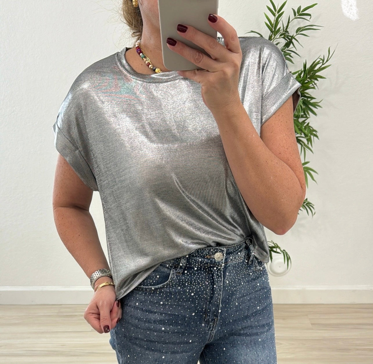Metallic/silver blouse