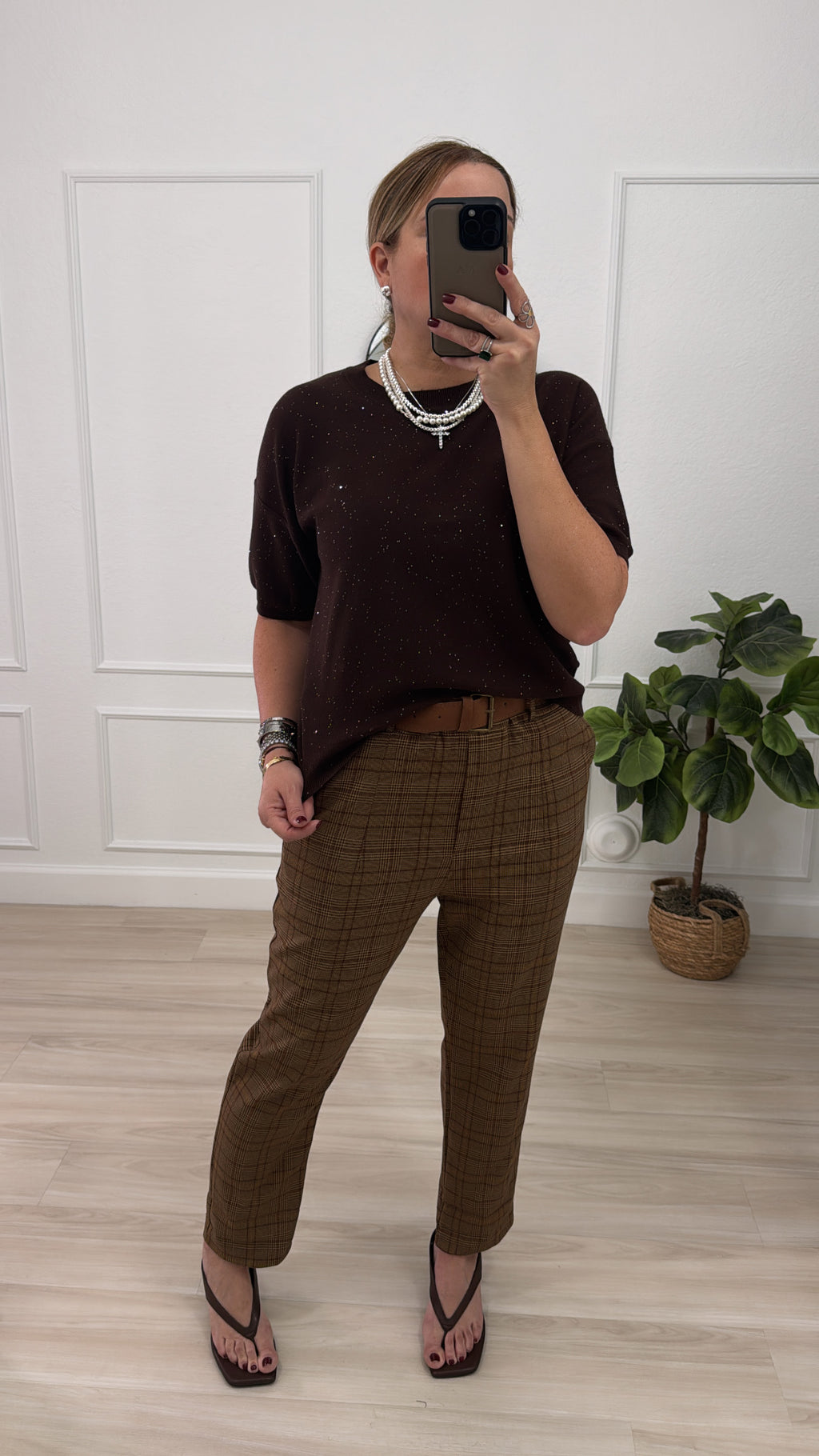 sequin/brown top