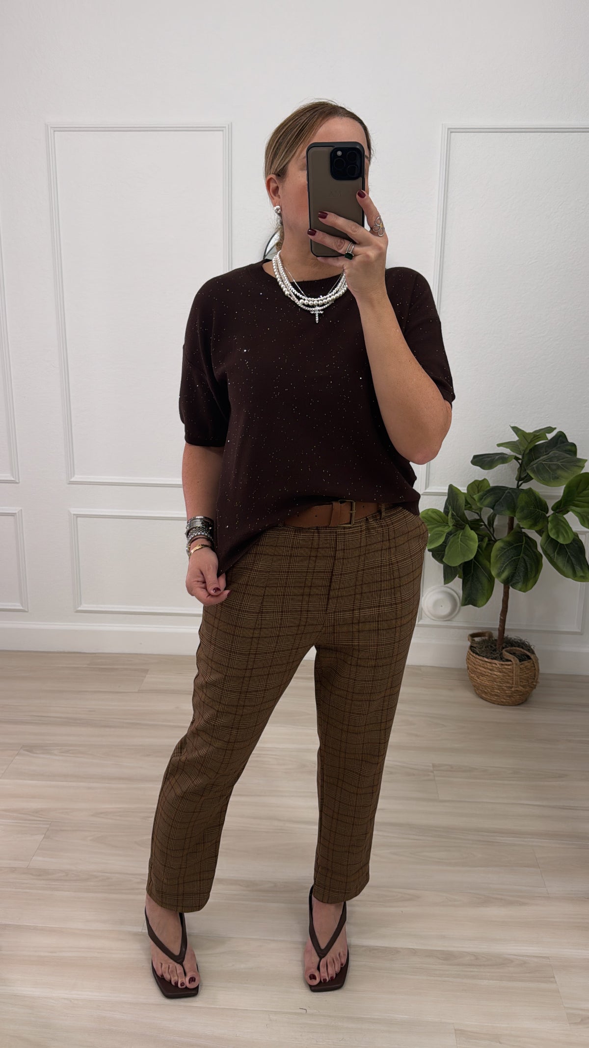 sequin/brown top