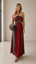Bordeaux Pleated Maxi Dress