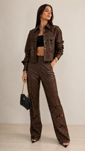 Embroidered faux leather set