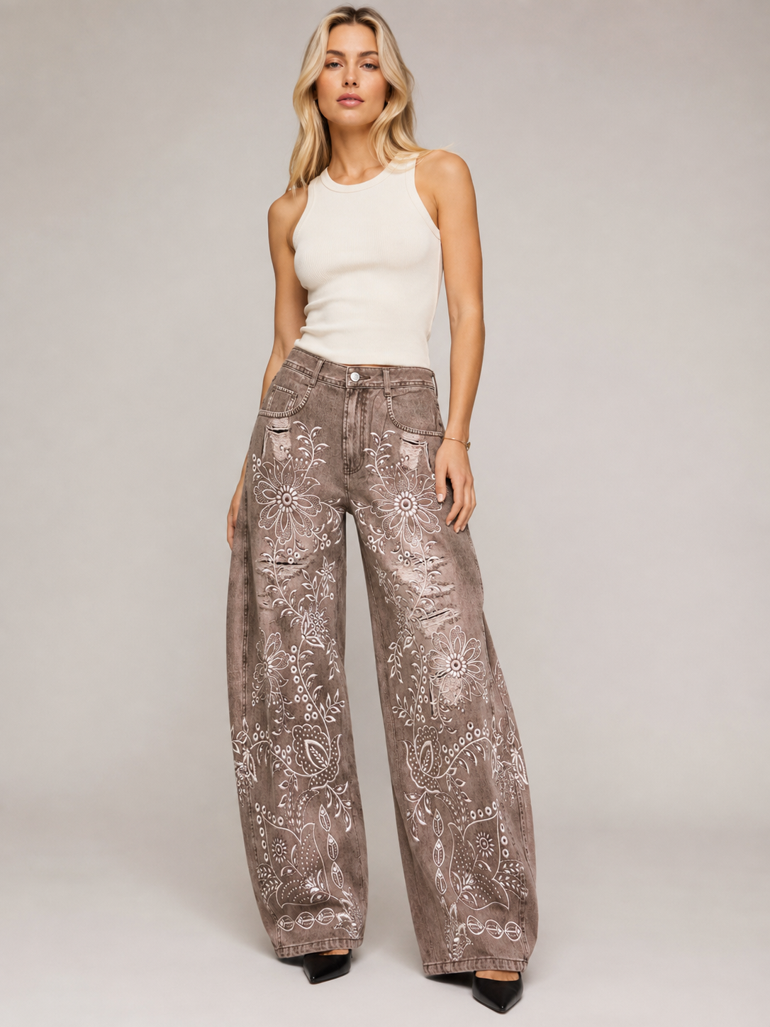 Floral barrel pants