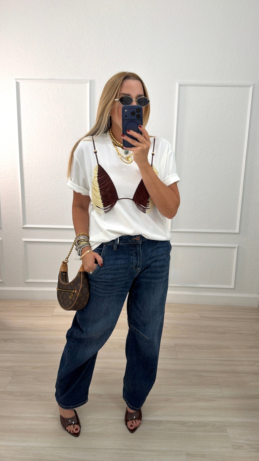 Brown Beaded T shirt