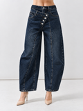 Asymmetric Button Barrel Jeans