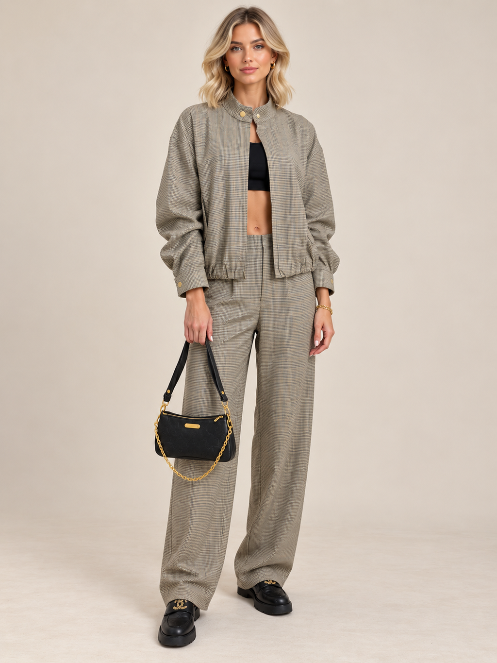 Plaid Bomber Jacket/set