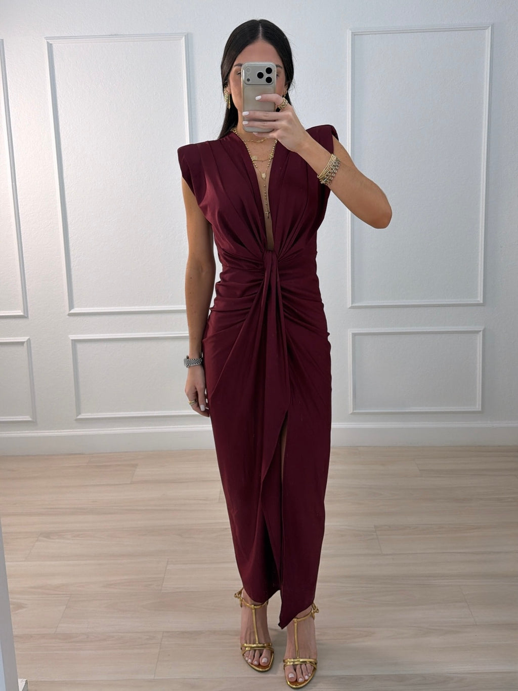 Italian Lycra Knot-Front Maxi Dress