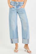 SLOUCHY CROP BARREL JEANS WITH DOUBLE WAISTBAND DETAILS