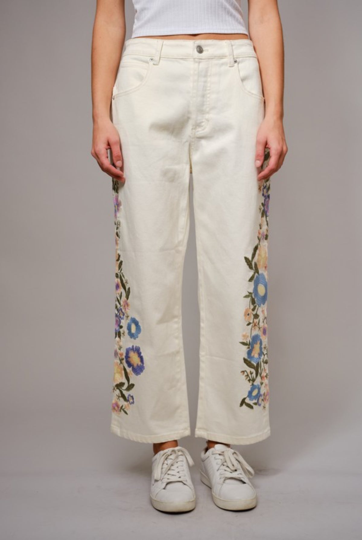 embroidered flower pants