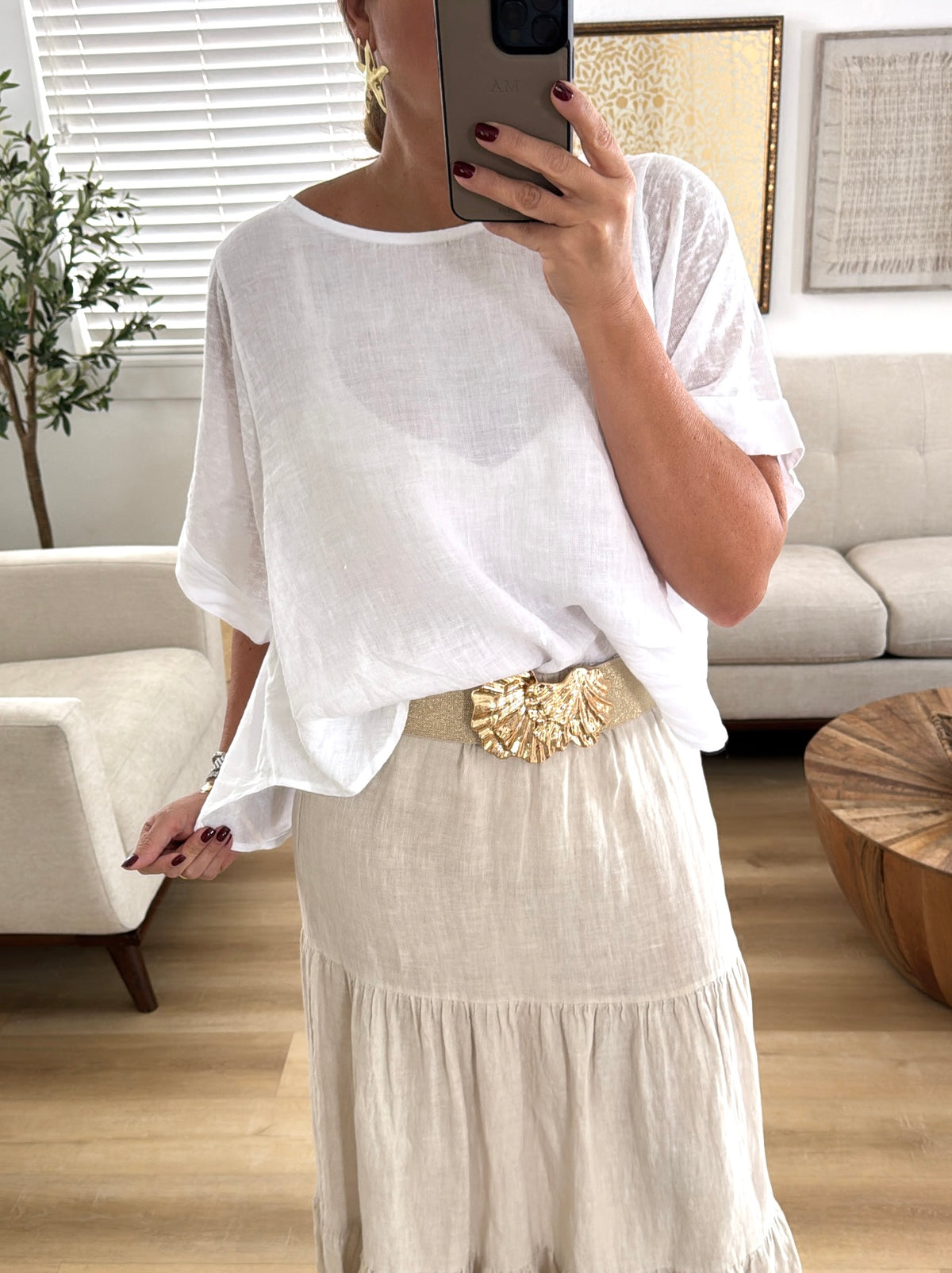 white linen blouse