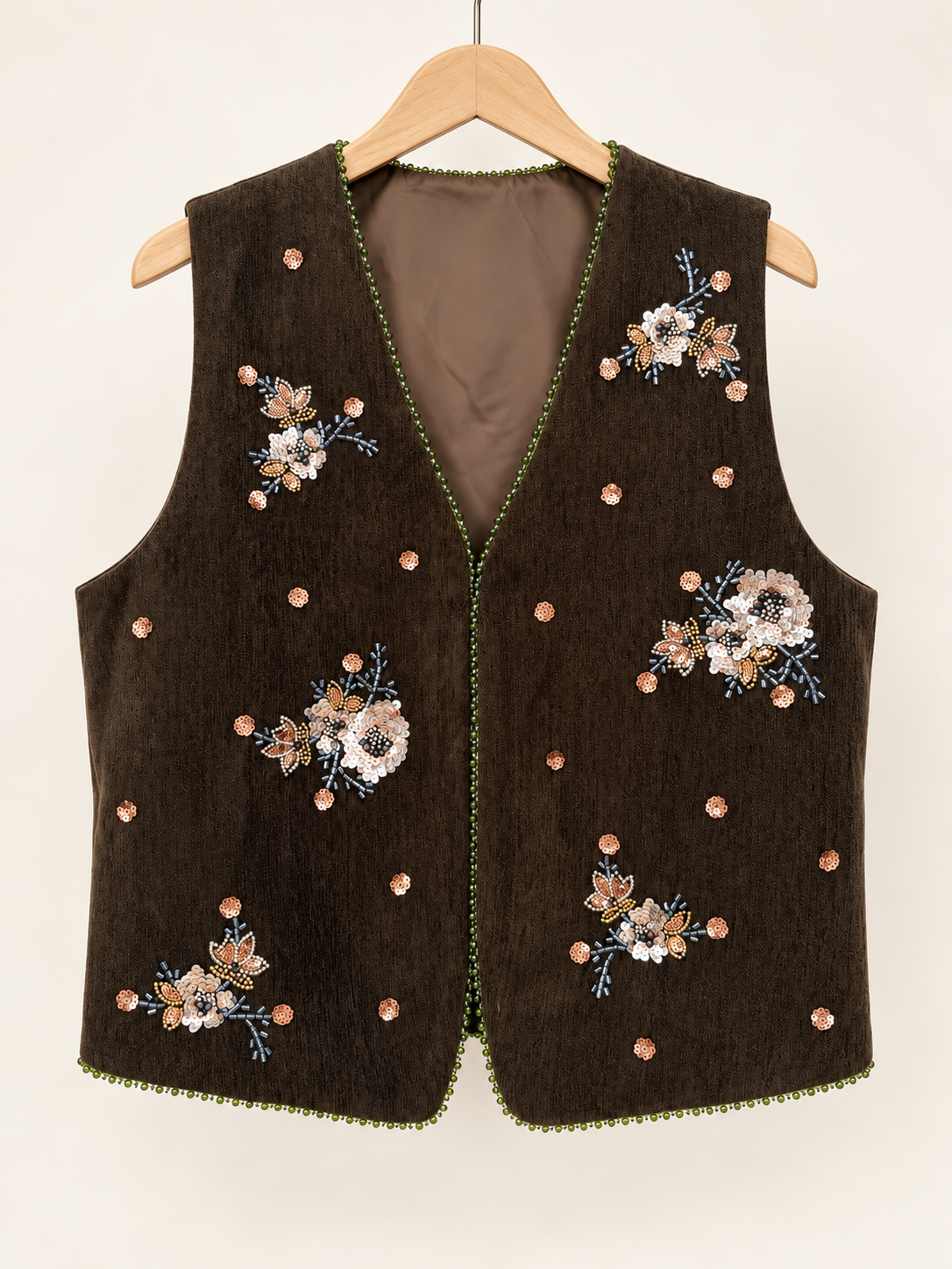 Floral Sequin/olive Embroidered Vest