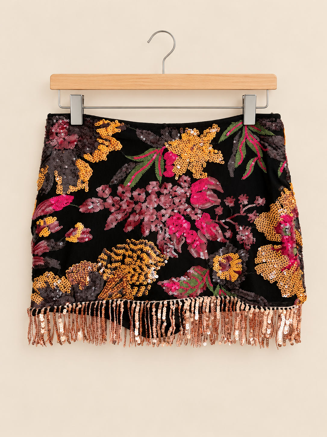 Floral Sequin Fringe Skort