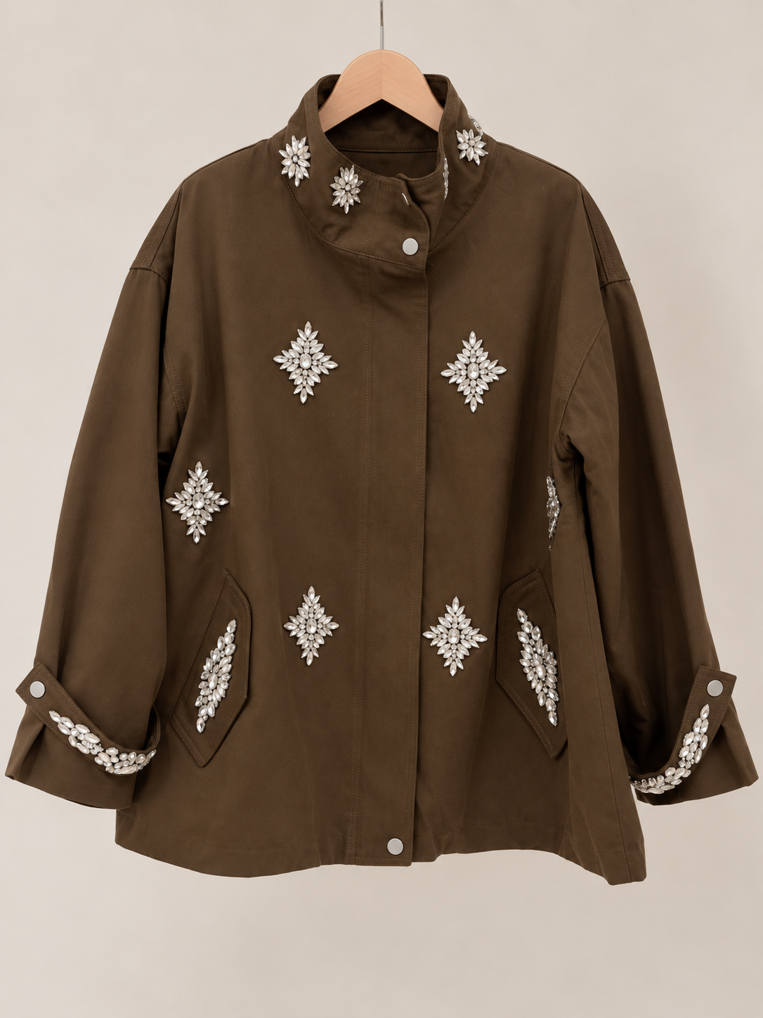 Embellished Suede Jacket – Brown