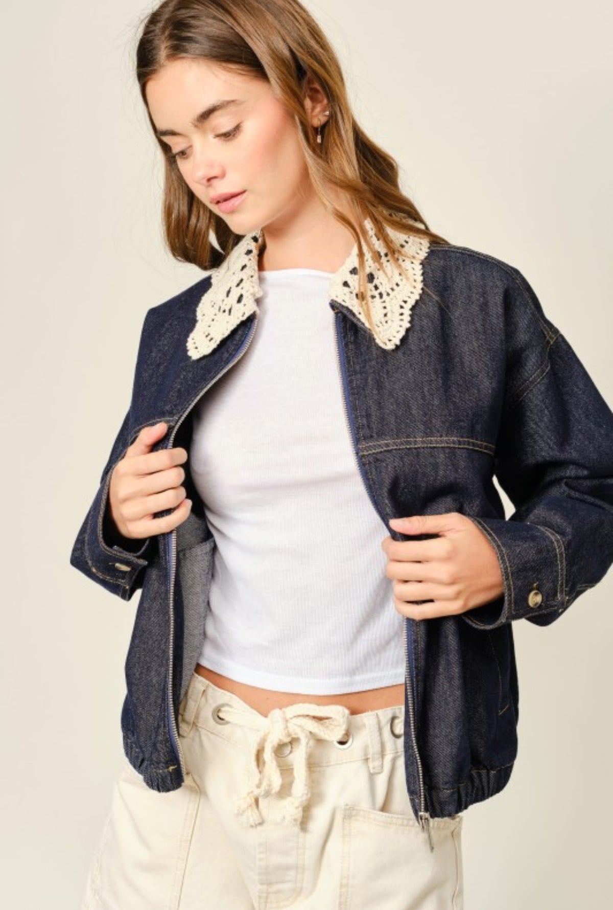 Crochet/denim jacket