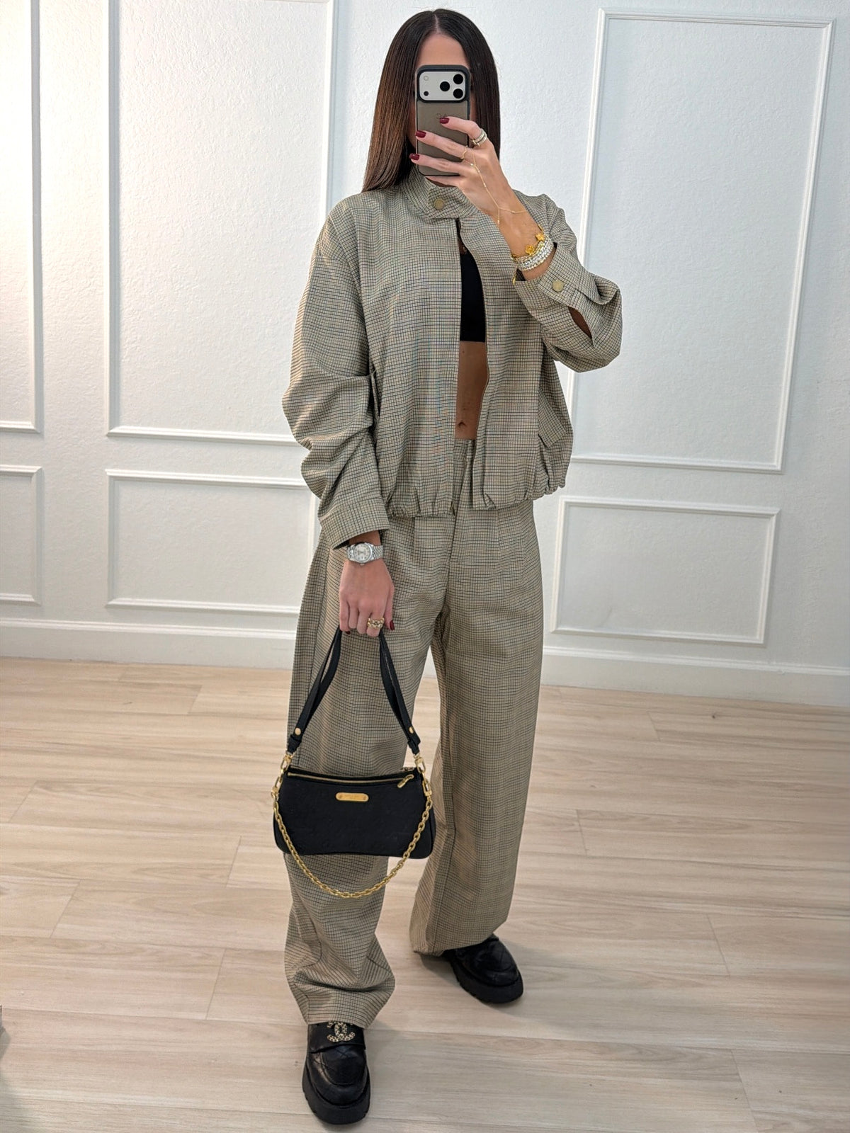 Plaid Bomber Jacket/set