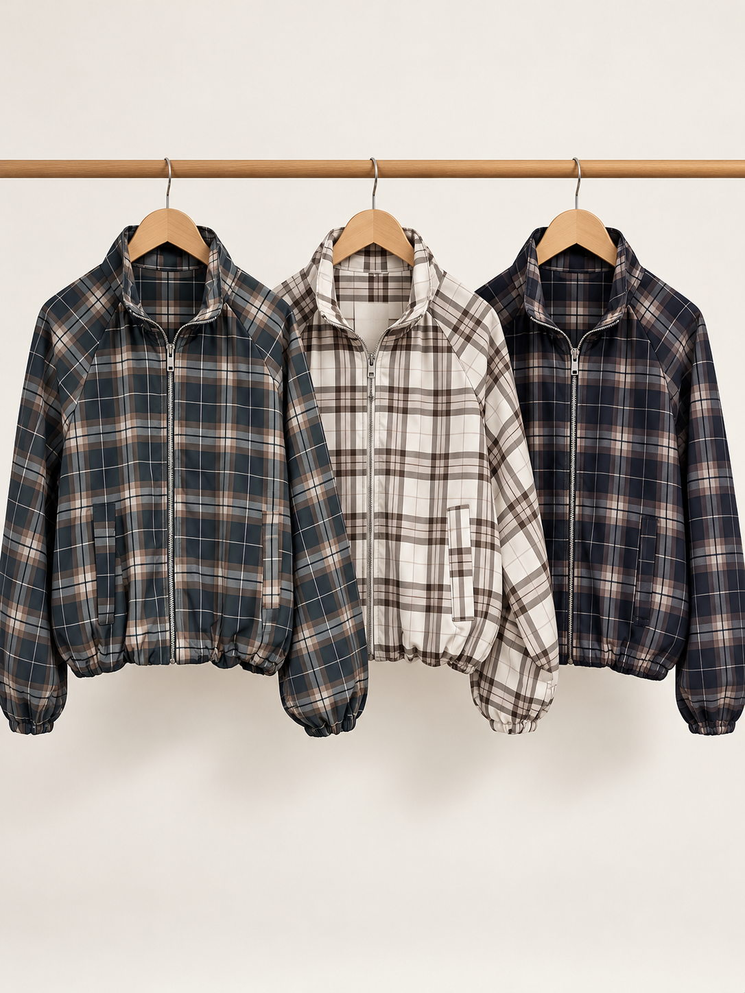 Plaid Zip-Up Bomber Jacket