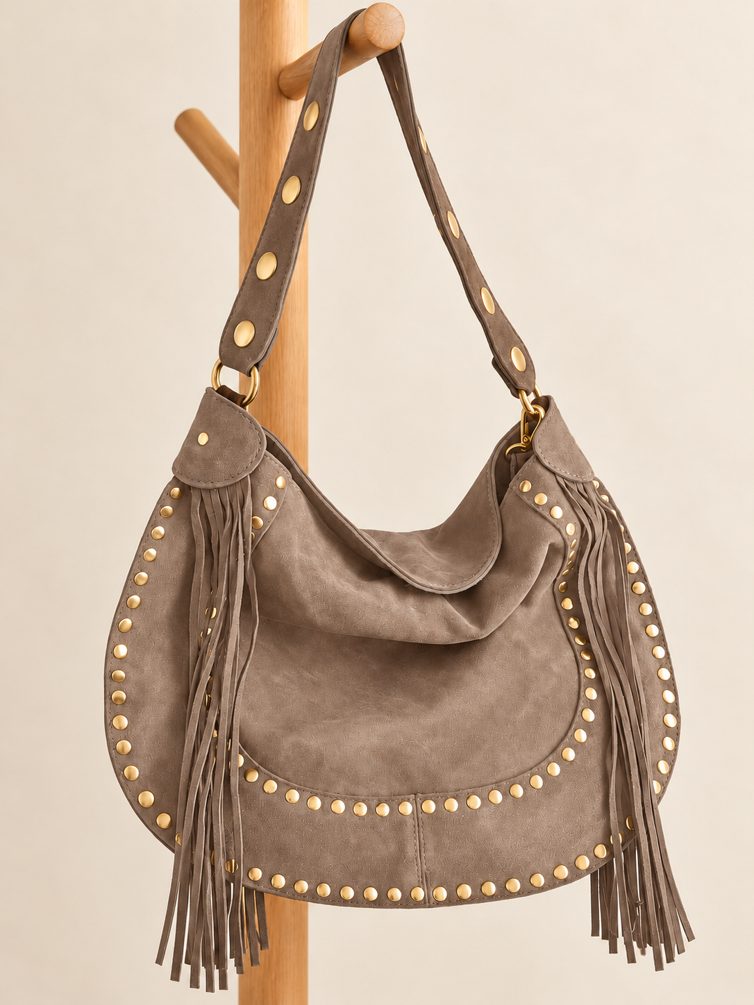 Studded Fringe Suede Bag