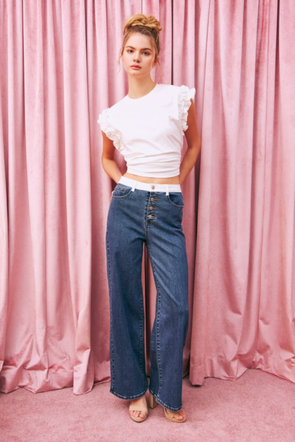 white waistband Stretch jeans