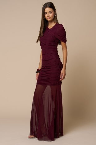 Burgundy Mesh Maxi Dress