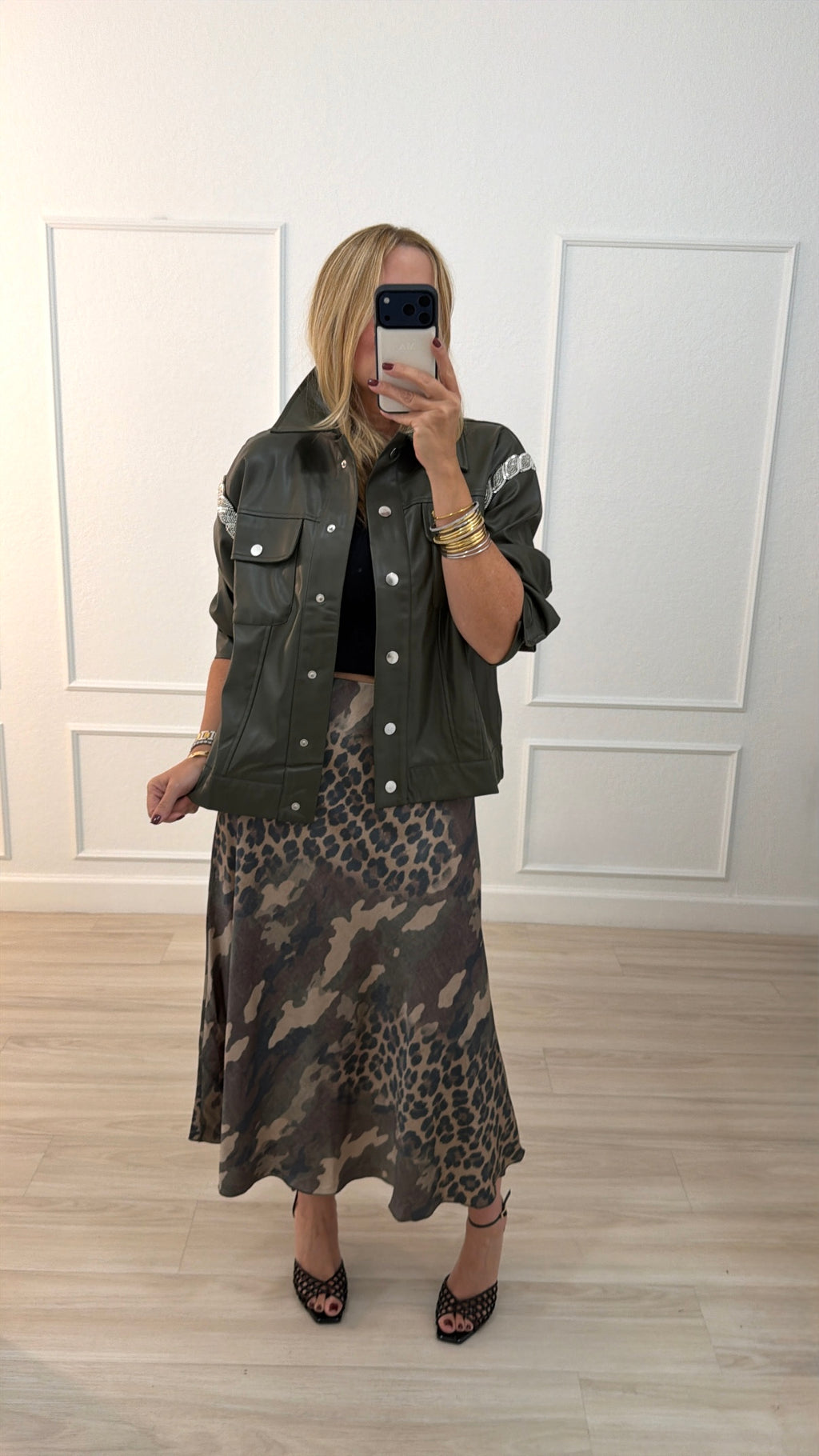 embroidered leather/olive  jacket