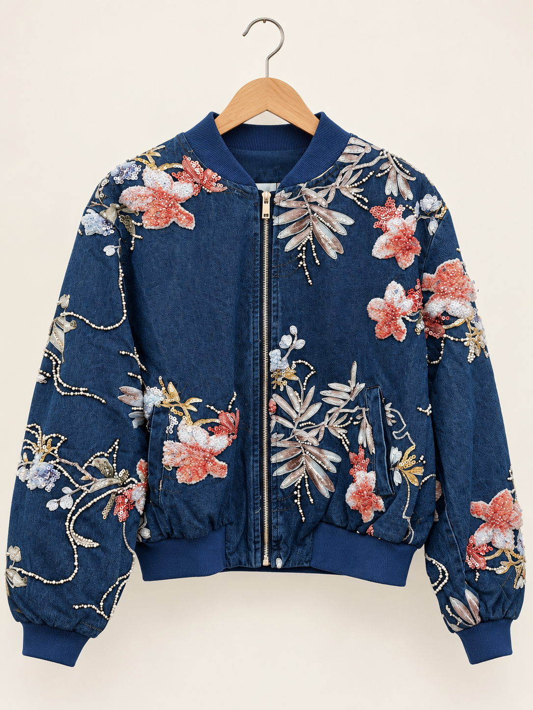 Floral Embellished Bomber Jacket
