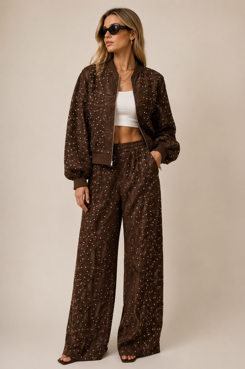 Chocolate Studded Lace Set