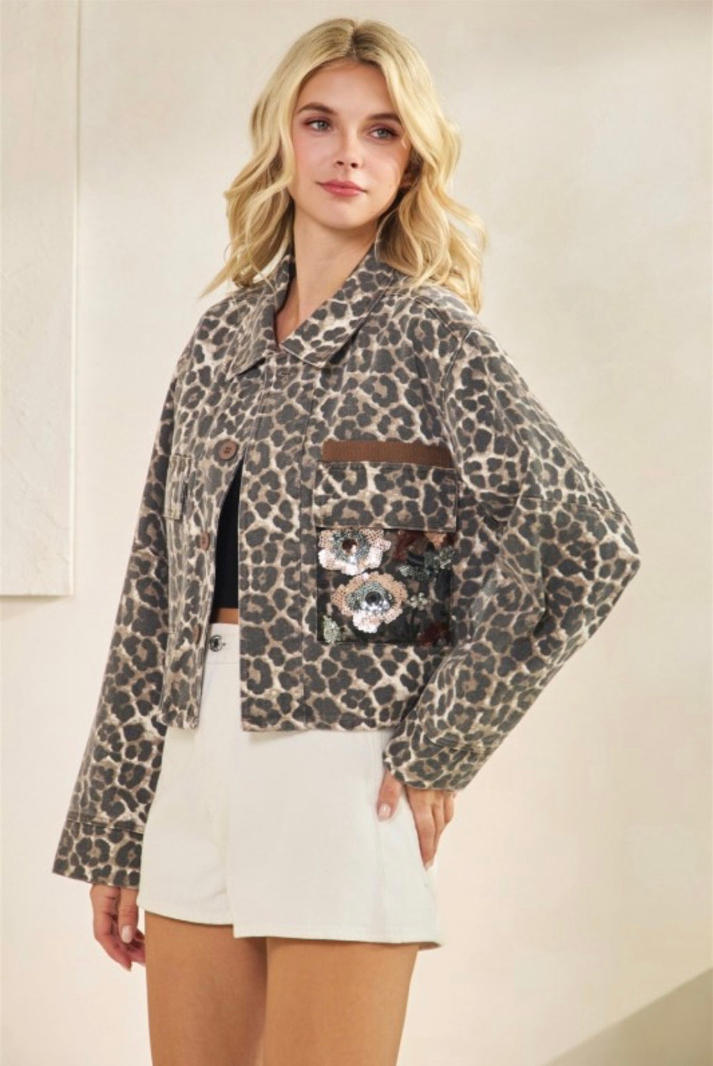 sequined leopard print jacket